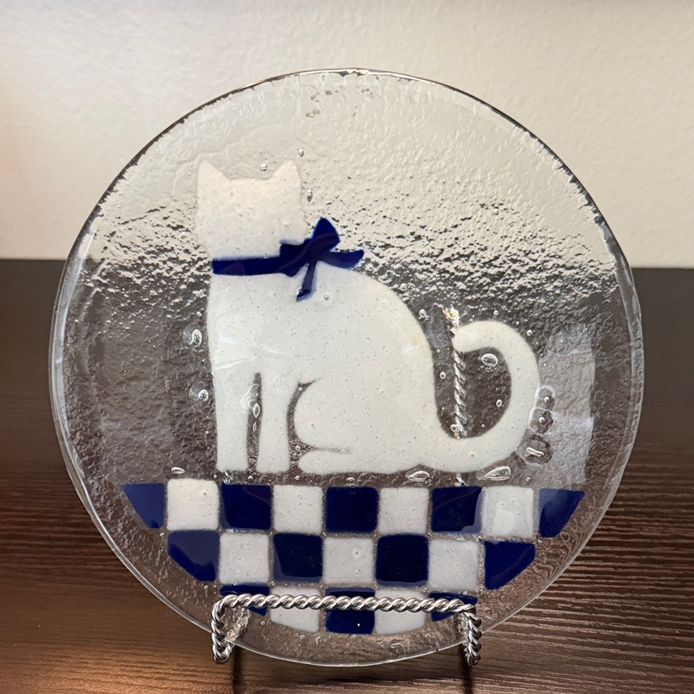 Peggy Karr Fused Art Glass Featuring White Cat